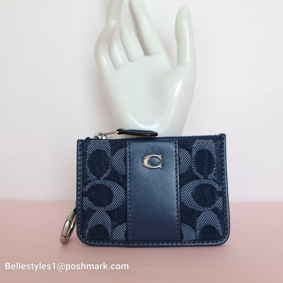COACH Mini Skinny ID Card Case in Denim Signature- Deep Blue multi color⭐ - Picture 9 of 16